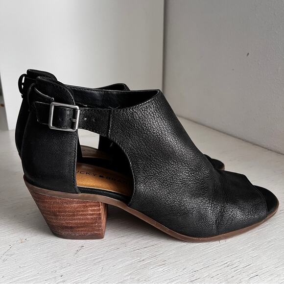 Lucky Brand Barimo Black leather open toe cut out bootie size 10 - Picture 4 of 12